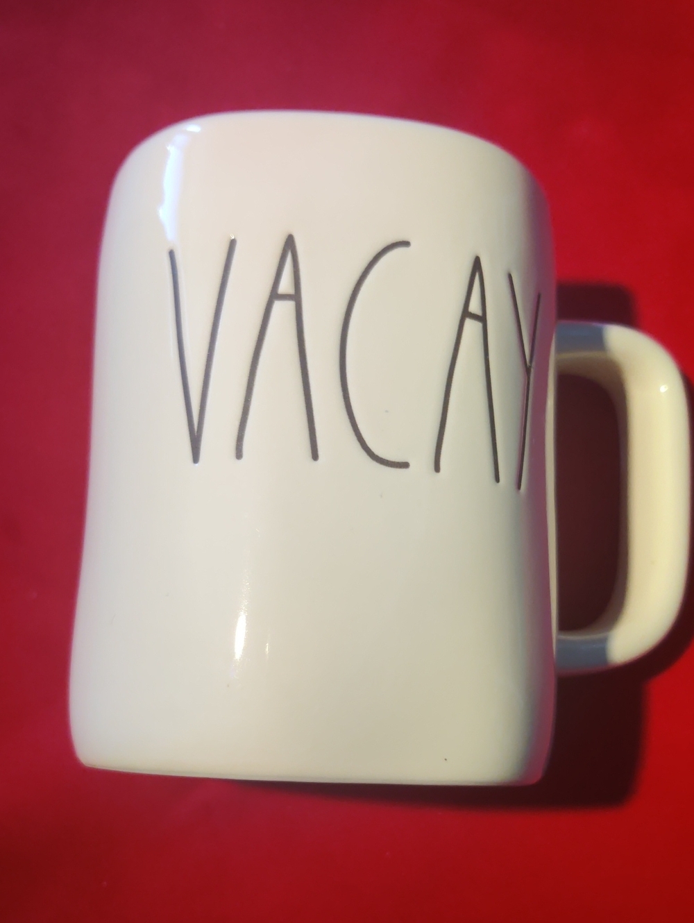 Rae Dunn VACAY White Red Coffee Tea Mug Artisan Collection Magenta Vacation Mug